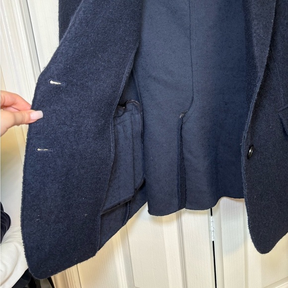 Massimo Dutti - Long Sleeve Women’s Business Casual Office Navy Blue Wool Blazer - Picture 6 of 11